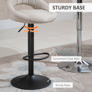 Lot de 2 tabourets de bar pivotants et réglables en hauteur, avec revêtement en lin et repose-pieds, couleur crème