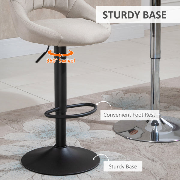 Lot de 2 tabourets de bar pivotants et réglables en hauteur, avec revêtement en lin et repose-pieds, couleur crème
