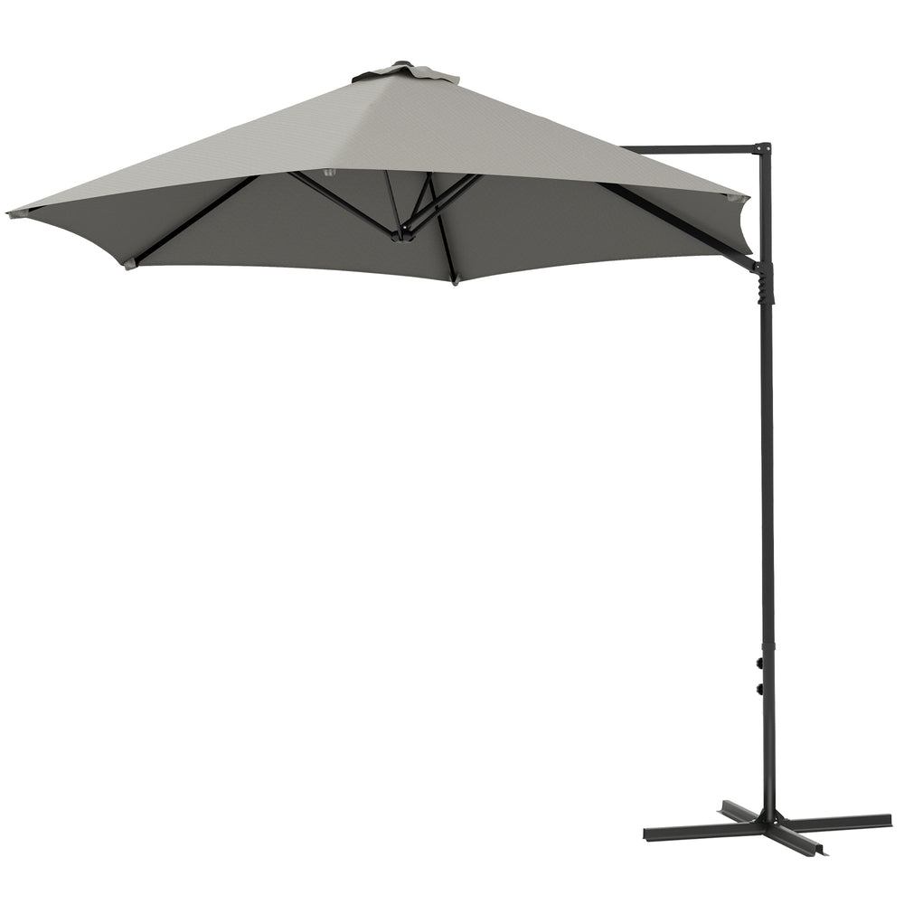 Parasol déporté de 8,5 pieds avec rotation à 360° et base en croix, gris clair