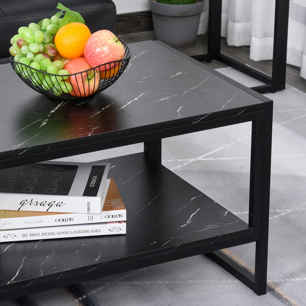 Table basse à 2 niveaux avec étagère de rangement noir