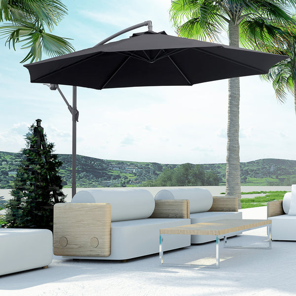 Parasol de terrasse Deluxe 3 m (10 pi) déporté avec manivelle et base en croix, noir