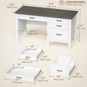 Enclosed filing cabinet with drawers, adjustable A4/Letter hanging file rails, white