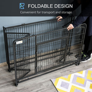 Cage pliable ultra-résistante avec double porte, roulettes verrouillables et plateau
