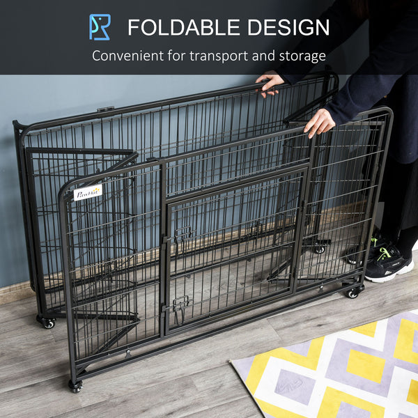 Cage pliable ultra-résistante avec double porte, roulettes verrouillables et plateau