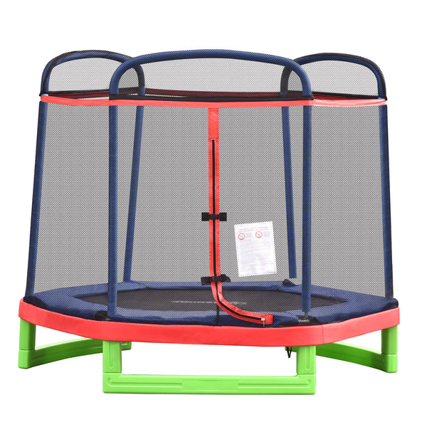 7ft Trampoline with Safety Enclosure, Built-in Zipper, Red