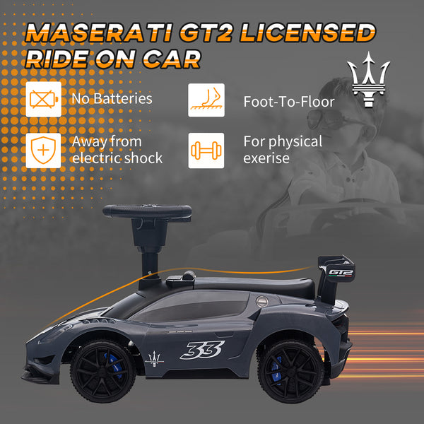 Licensed Maserati GT2 Ride-On Car with Storage, Music, Horn &amp; Footrest for Toddlers 18-60 Months, Grey