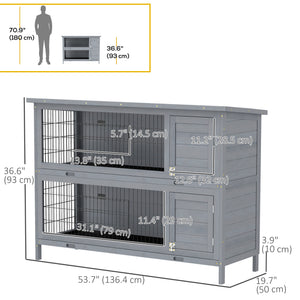 2-Tier Wooden Rabbit Hutch, Grey