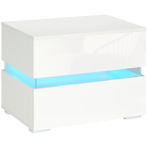 Table de chevet moderne avec 2 tiroirs et éclairage LED RVB, blanc
