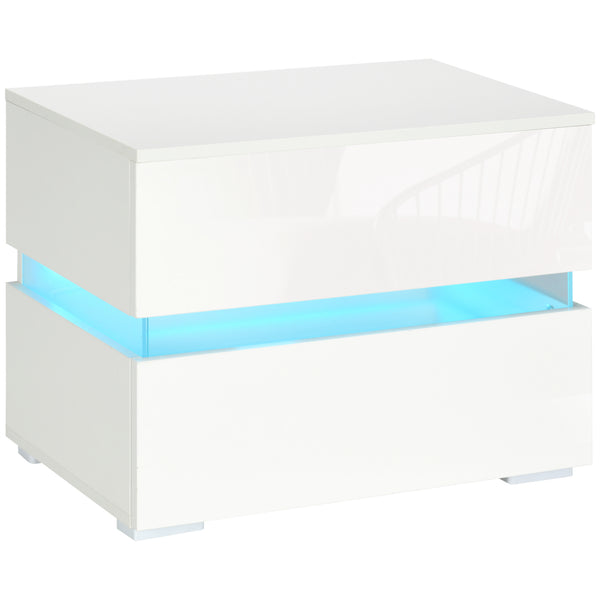 Table de chevet moderne avec 2 tiroirs et éclairage LED RVB, blanc