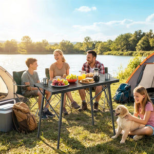 Folding picnic table with removable trays and non-slip feet