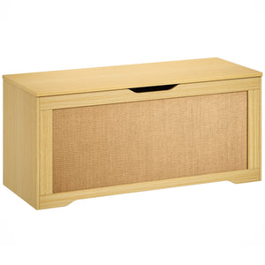 Coffre de rangement de 35,9 gal avec façade en rotin et couvercle à fermeture lente – Chêne