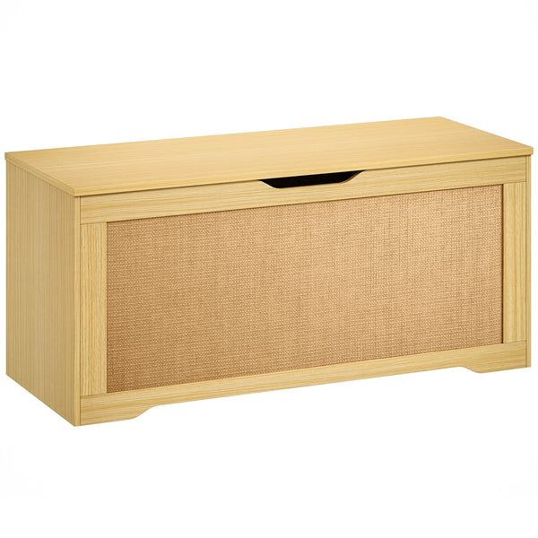 Coffre de rangement de 35,9 gal avec façade en rotin et couvercle à fermeture lente – Chêne