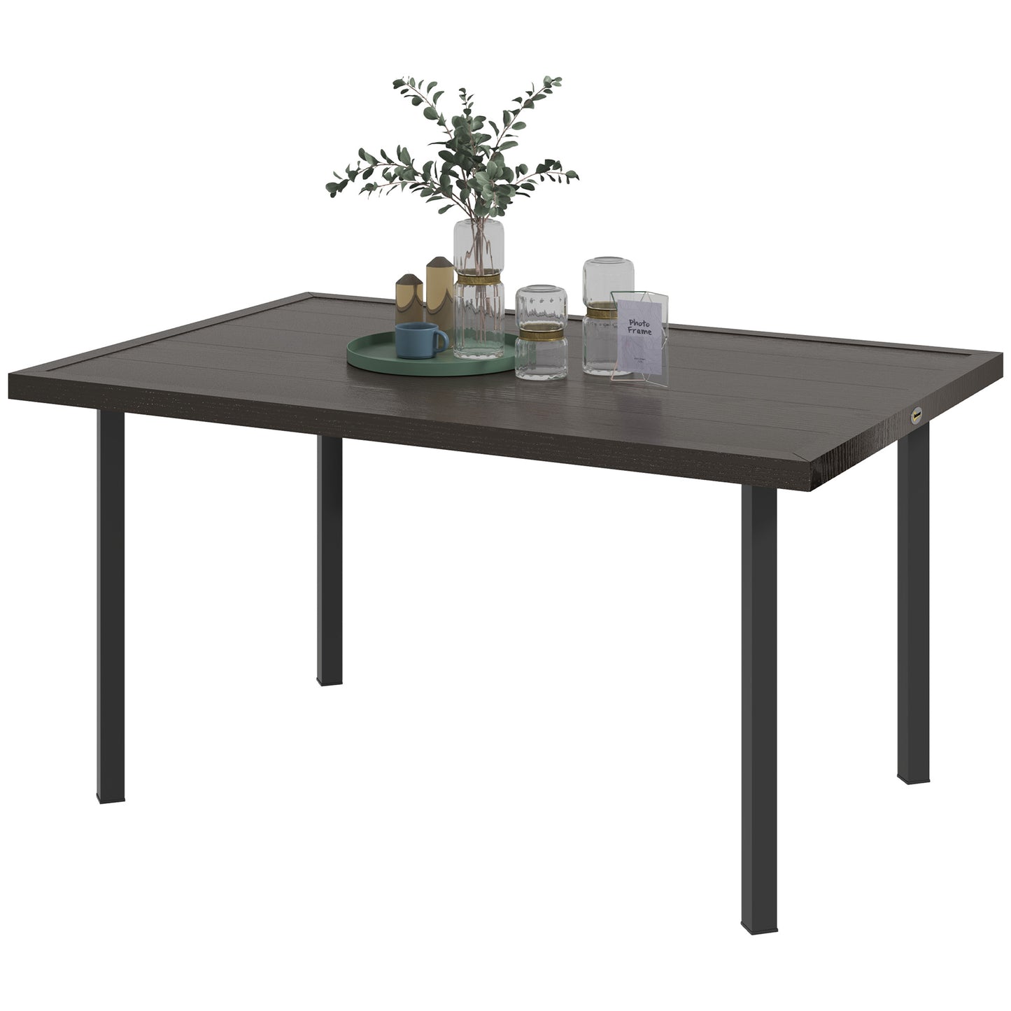 Outsunny Outdoor Dining Table with 5.3cm Umbrella Hole, Steel Patio Table for 6 People, Dark Brown