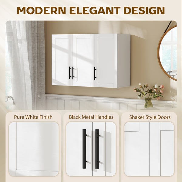 Armoire murale de salle de bain 35 po avec 3 portes et tablette ajustable, blanc