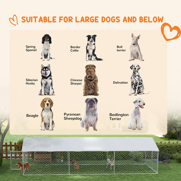 19.7' x 7.5' x 4.9' Outdoor Dog Kennel Dog Run with Waterproof, UV Resistant Cover for Medium Large Sized Dogs, Silver