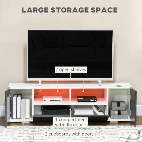 Meuble TV pour téléviseurs jusqu'à 60 pouces, avec éclairage LED, étagères et placards de rangement, gris