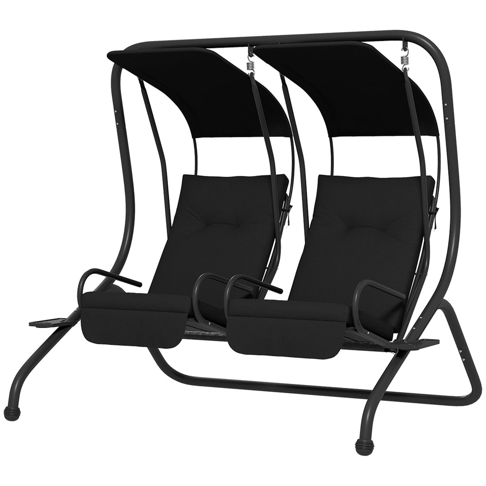 2-Seater Outdoor Porch Swing with Canopy, Patio Swing Chair for Garden, Poolside, Backyard, Black