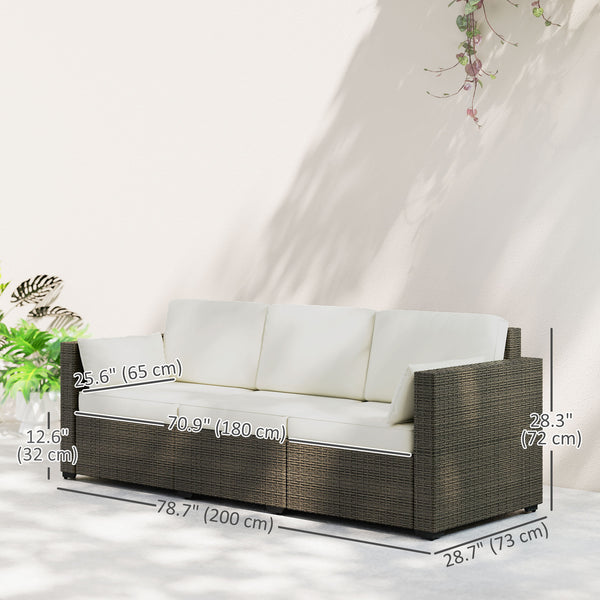3-seater outdoor sofa with PE rattan cushions, cream white
