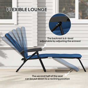 Chaise longue inclinable avec dossier réglable sur 6 positions, bleu