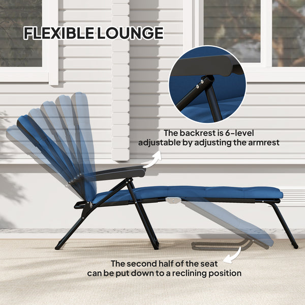 Chaise longue inclinable avec dossier réglable sur 6 positions, bleu
