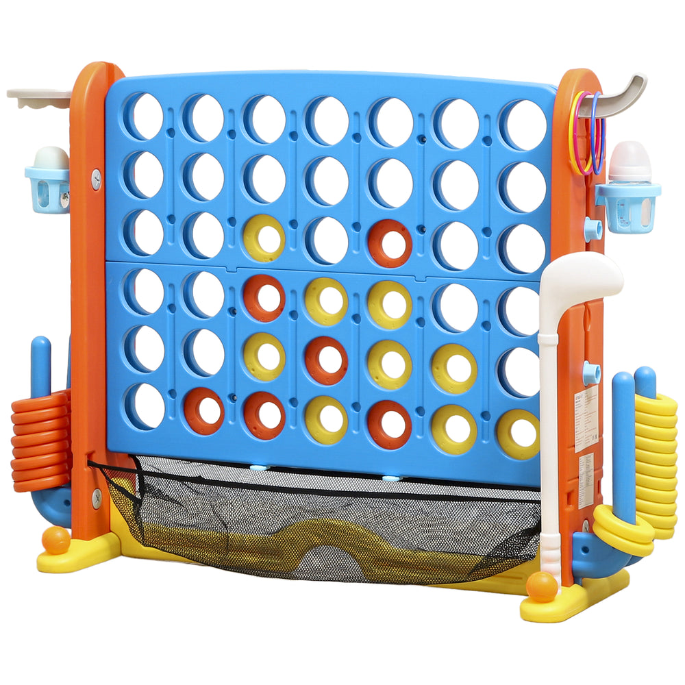 Jeu 4 en 1 Jumbo Connect 4 pour enfants avec basket-ball, lancer d'anneaux et golf