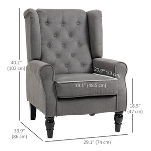 Fauteuil d'appoint en tissu capitonné, pieds en bois, gris anthracite