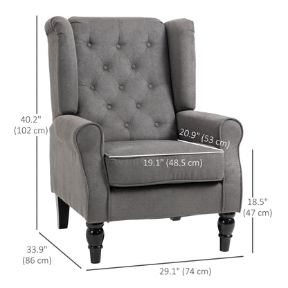 Fauteuil d'appoint en tissu capitonné, pieds en bois, gris anthracite