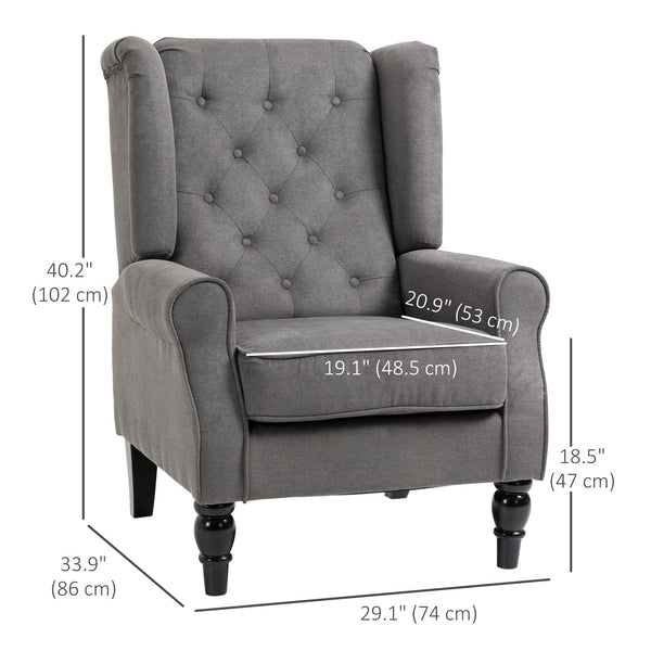 Fauteuil d'appoint en tissu capitonné, pieds en bois, gris anthracite