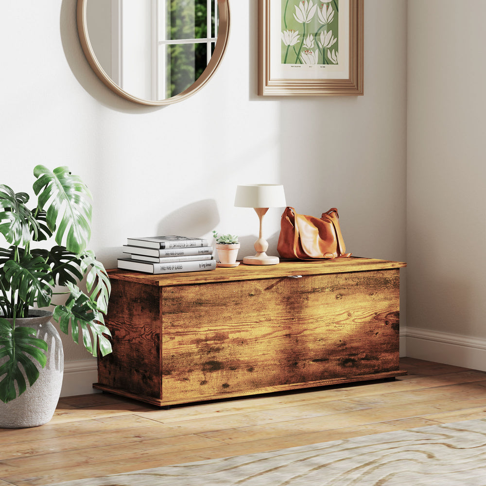 Coffre de rangement avec 2 charnières de sécurité, brun rustique