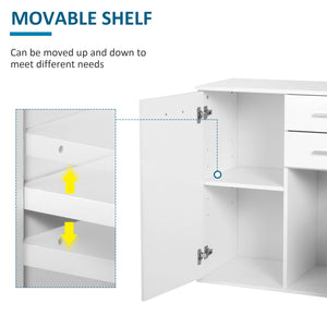 Buffet laqué brillant avec 2 tiroirs et 2 portes, étagère réglable, blanc
