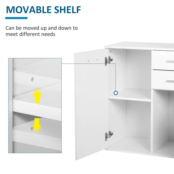 Buffet laqué brillant avec 2 tiroirs et 2 portes, étagère réglable, blanc