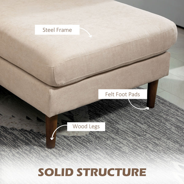 U-shaped sofa with double chaise longue, modern 4-seater sofa with wooden legs, beige