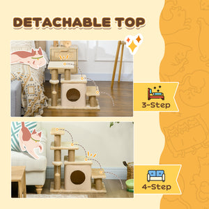 Escalier pour chat avec griffoirs et jouet balle, beige