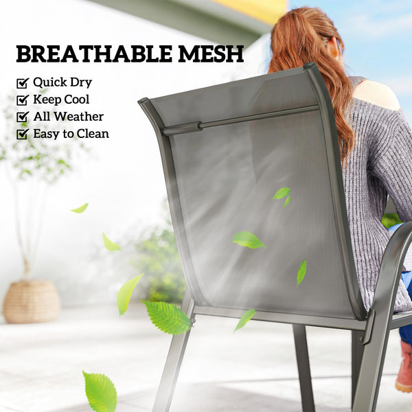 Ensemble de salle à manger 7 pièces pour 6 personnes, chaises empilables, gris clair