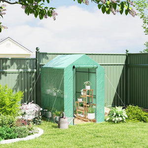 Portable outdoor greenhouse with roll-up door, green