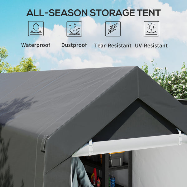 Portable garden shed with roll-up door, dark grey
