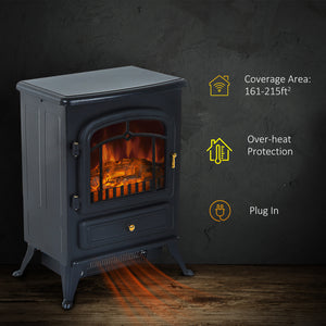 40cm Freestanding Electric Fireplace with Wood Burning Flame 750/1500W Black