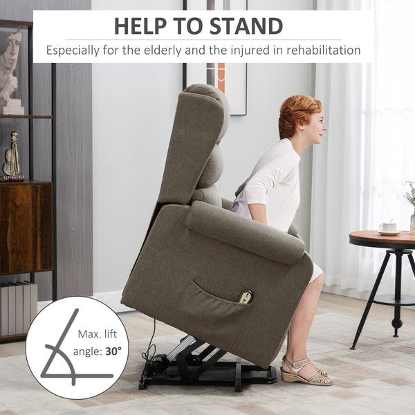 Fauteuil releveur pour personnes âgées avec repose-pieds et poches latérales, marron