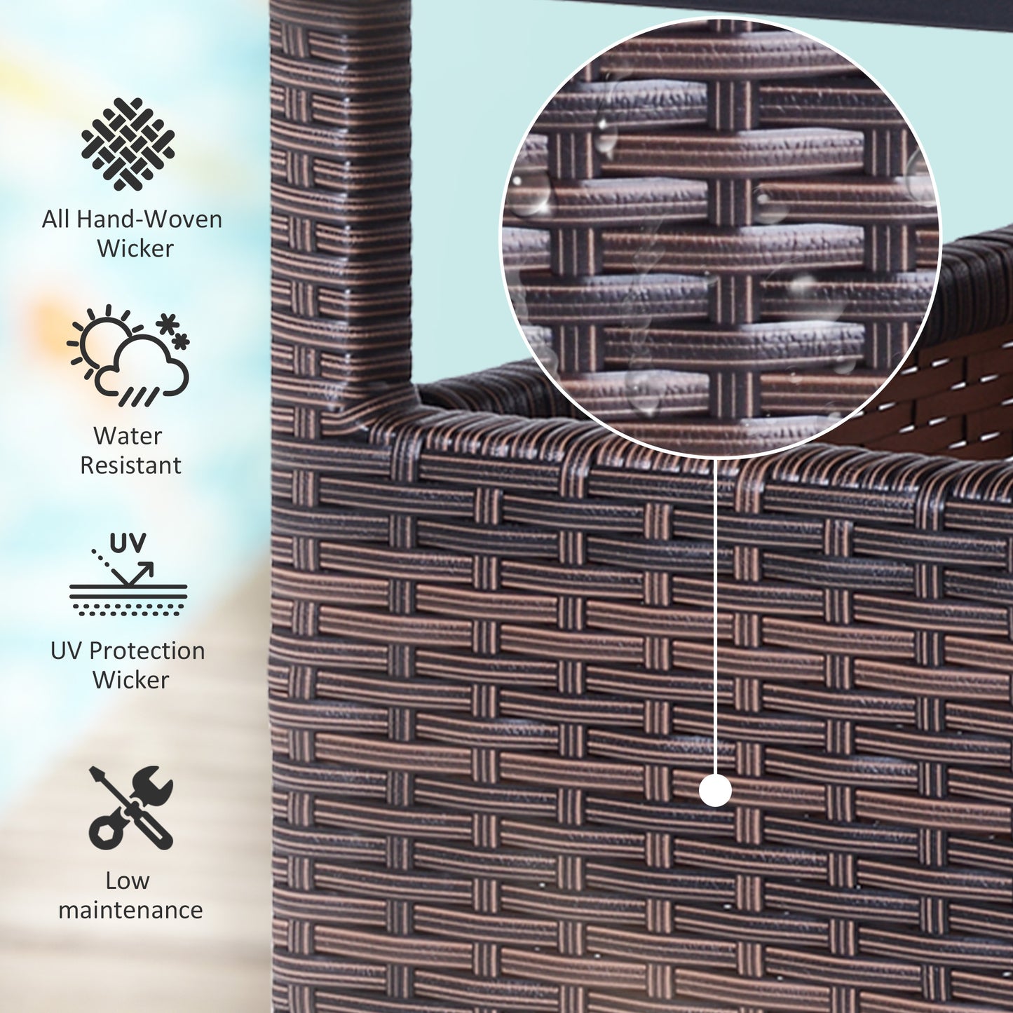 Outsunny 55cm Square Rattan Table with Umbrella Hole, Outdoor Patio Side Table, Can Be Used as an Umbrella Stand, Brown