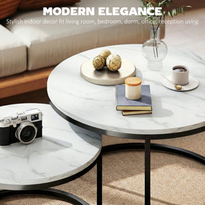 Ensemble de 2 tables basses gigognes avec plateaux effet marbre – Marbre blanc