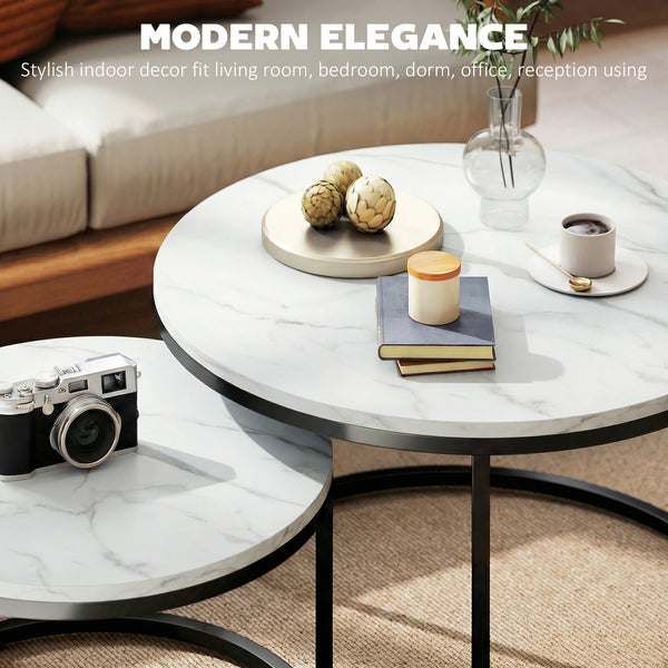 Ensemble de 2 tables basses gigognes avec plateaux effet marbre – Marbre blanc