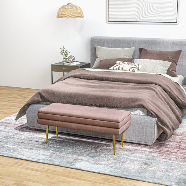 Pouf de rangement en velours avec pieds en acier, rose
