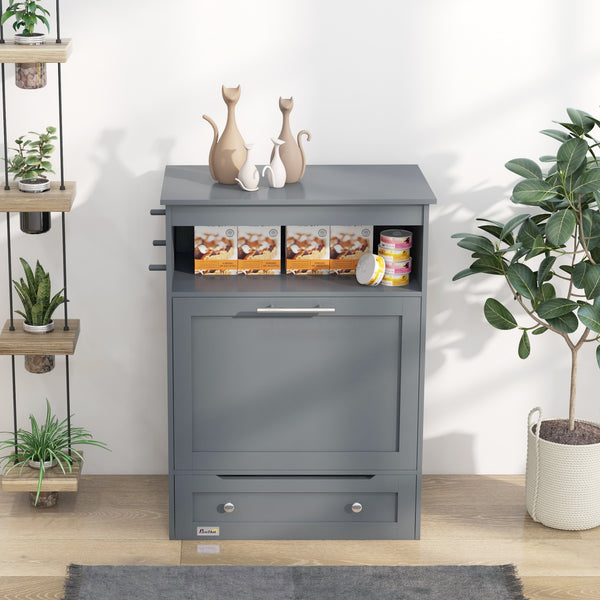 Armoire de rangement pour nourriture avec gamelles surélevées, grise