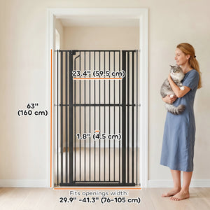 Barrière haute pour animaux 63 po, largeur réglable, noire
