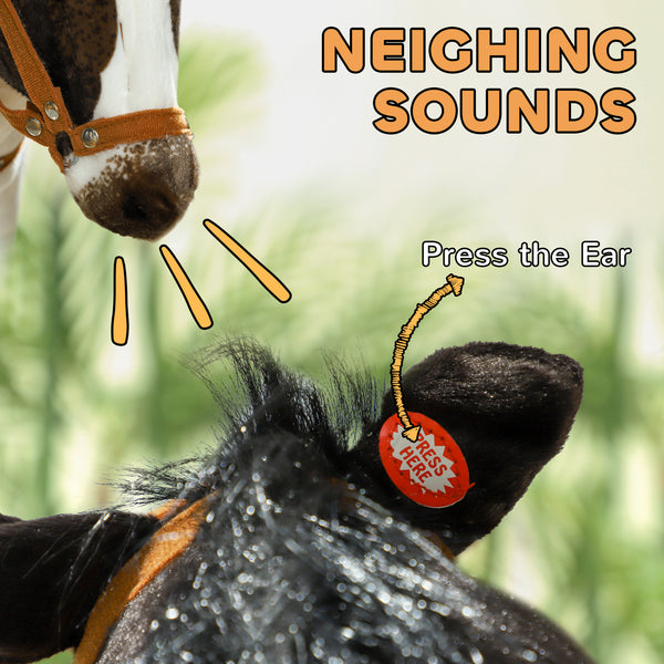 Plush horse with neighing and soft filling, brown