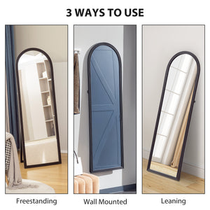 Miroir pleine longueur autoportant arqué, grain de bois brun