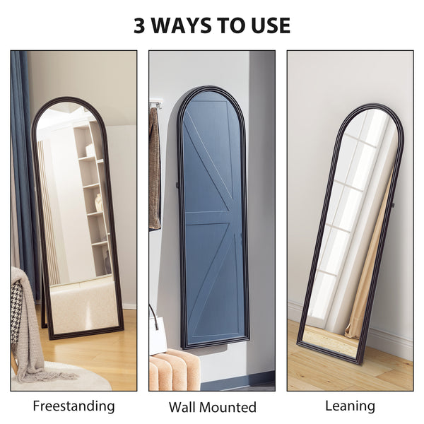 Miroir pleine longueur autoportant arqué, grain de bois brun