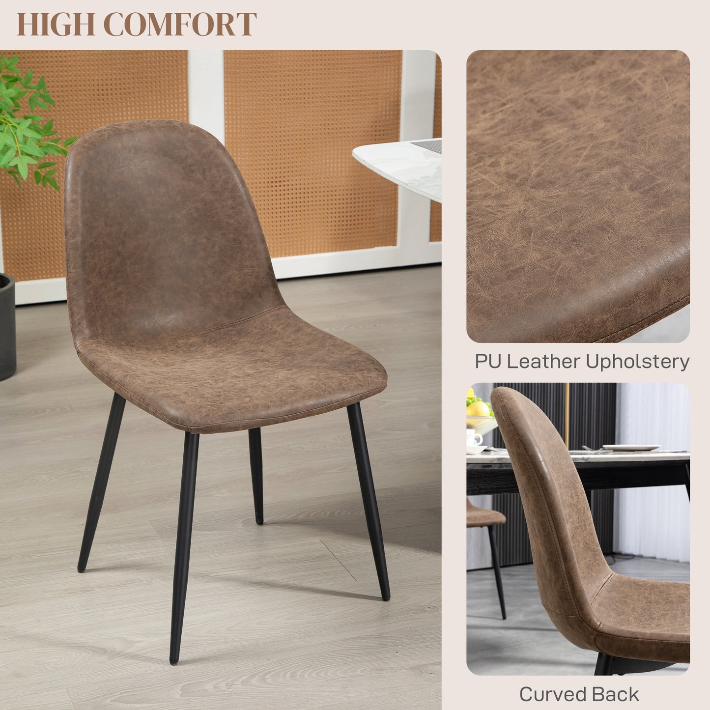 Lot de 4 chaises de salle à manger rétro rembourrées en cuir synthétique