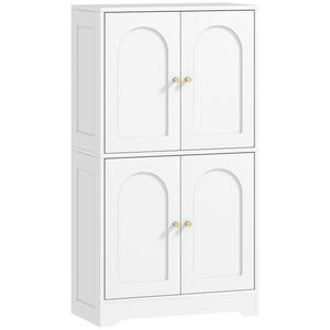 Meuble de rangement moderne et autonome avec 4 portes cintrées et 2 étagères réglables, blanc