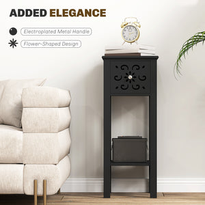 Ensemble de 2 tables d'appoints avec tiroir et étagère de rangement ouverte, noir